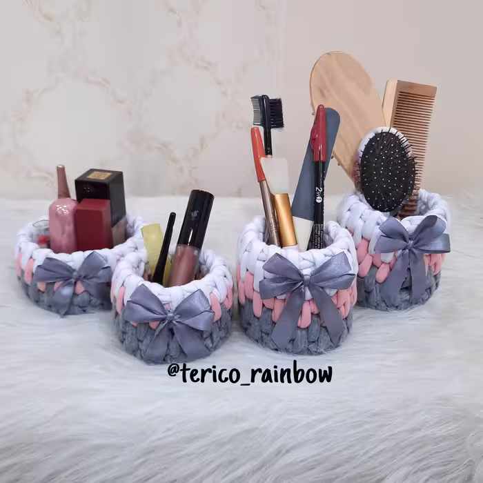 سبد تریکو بافت آجری ست چهار عددی مناسب برای جامدادی جای شانه و برس 