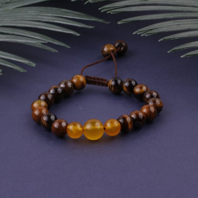 دستبند جید زرد و چشم ببر با حکاکی دعای شرف شمس