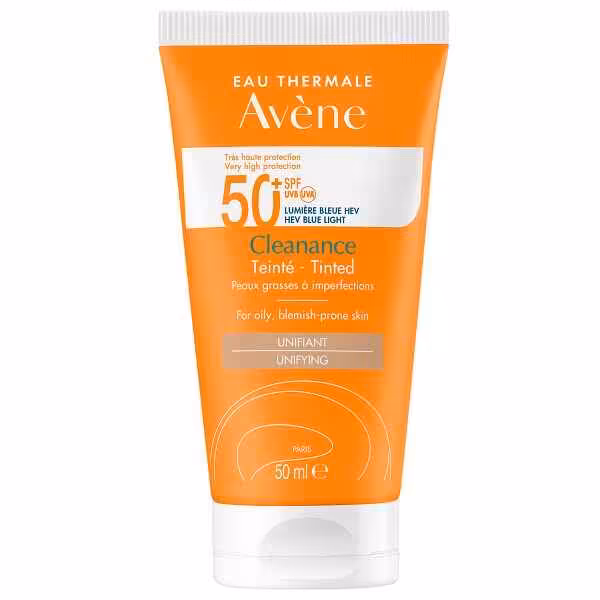 کرم ضد آفتاب رنگی اون Avene مدل CLEANANCE دارای  SPF50 حجم 50 میل | پوست چرب و جوش دار و دارای منافذ
