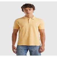 تی شرت یقه پولو زرد مردانه خردل نر 100 ٪ آرم پستان پنبه ای دوزی شده چوگان United Colors of Benetton