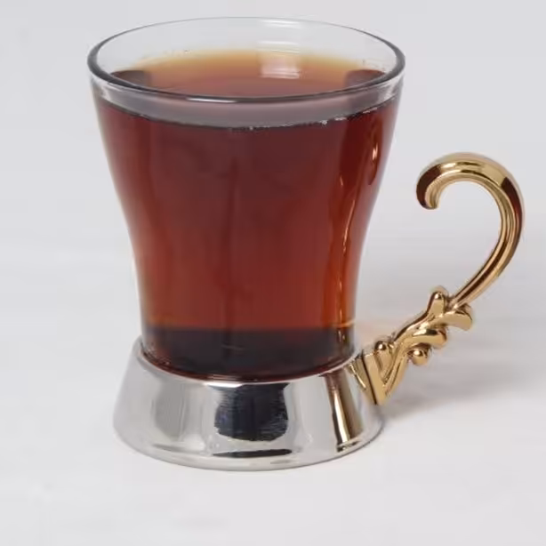 انگاره(چایخوری) طرح غدیر ، دسته طلایی و پایه نقره ای(6عدد)