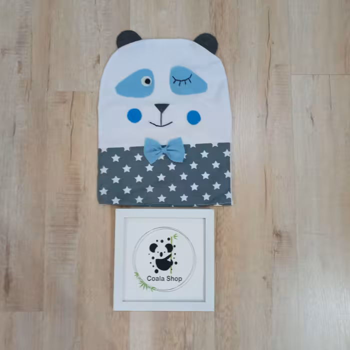 کوسن و گارد تخت طرح پاندا آبی پرشده با الیاف مرغوب کیفیت  دوخت و پارچه درجه 1