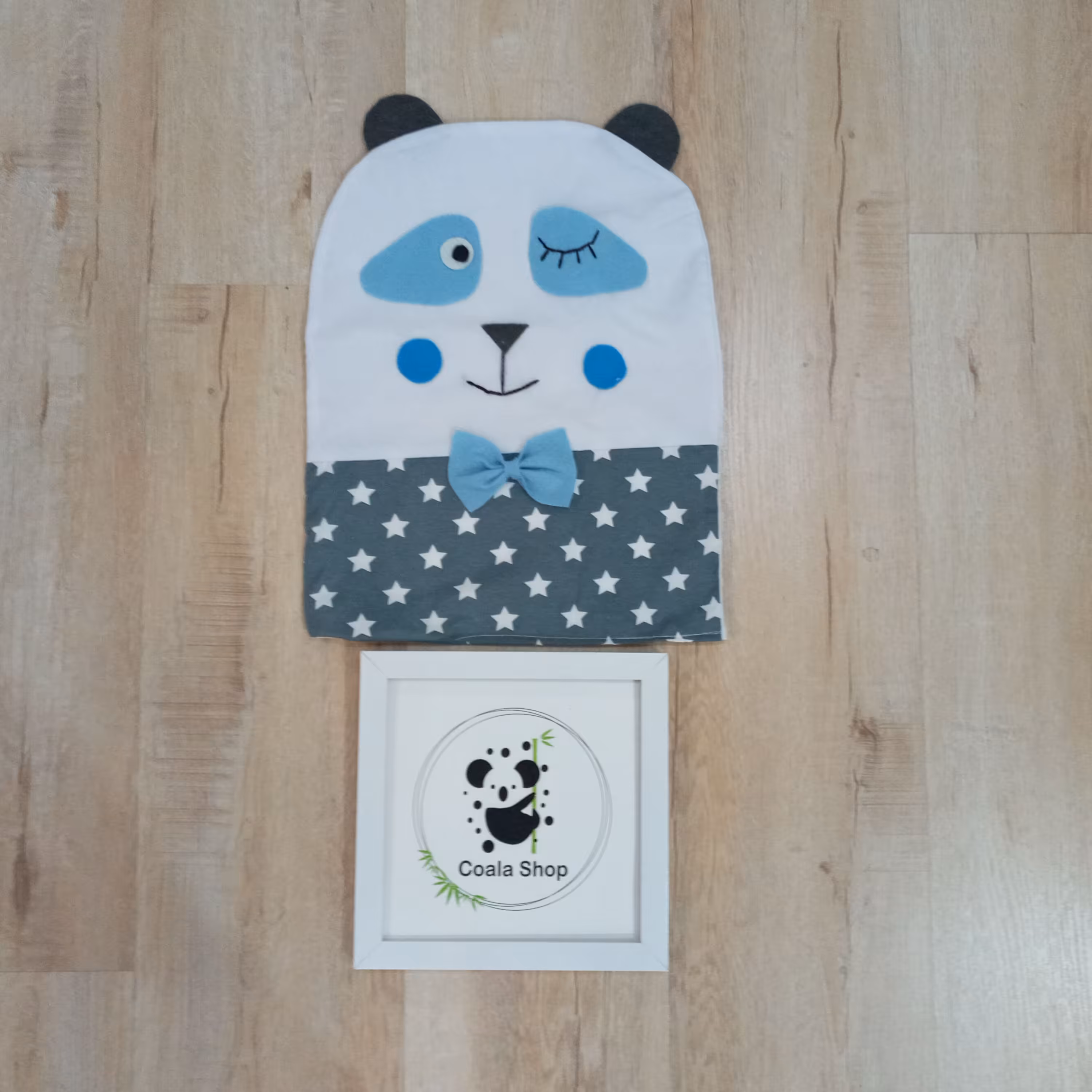 کوسن و گارد تخت طرح پاندا آبی پرشده با الیاف مرغوب کیفیت  دوخت و پارچه درجه 1