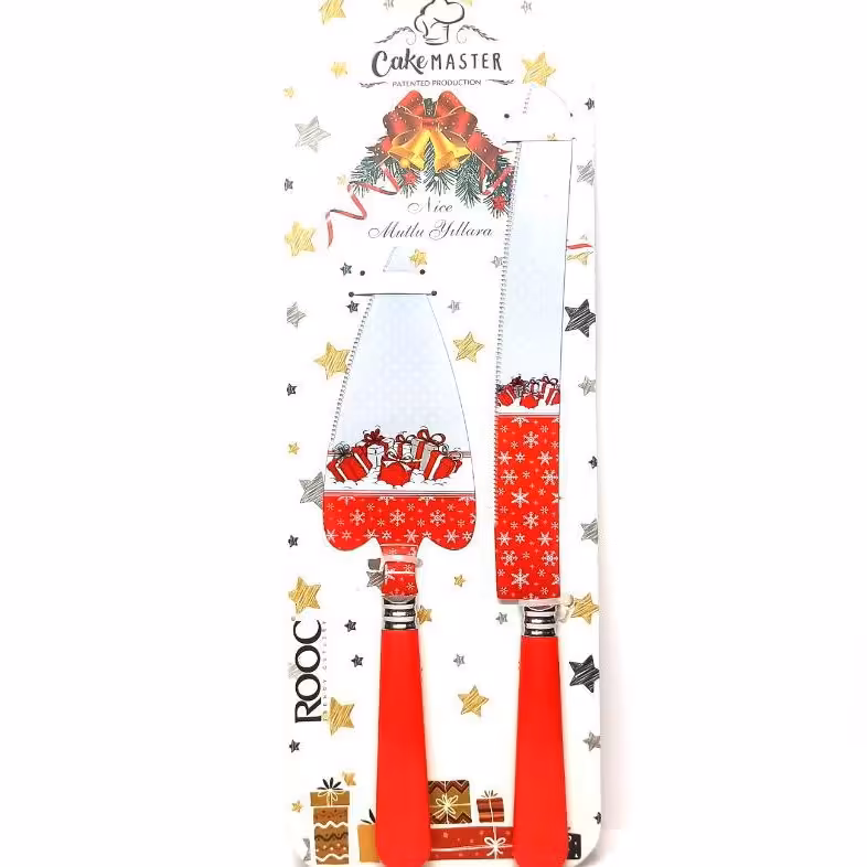 ست کارد و کفگیر کیک فلزی طرح دار
