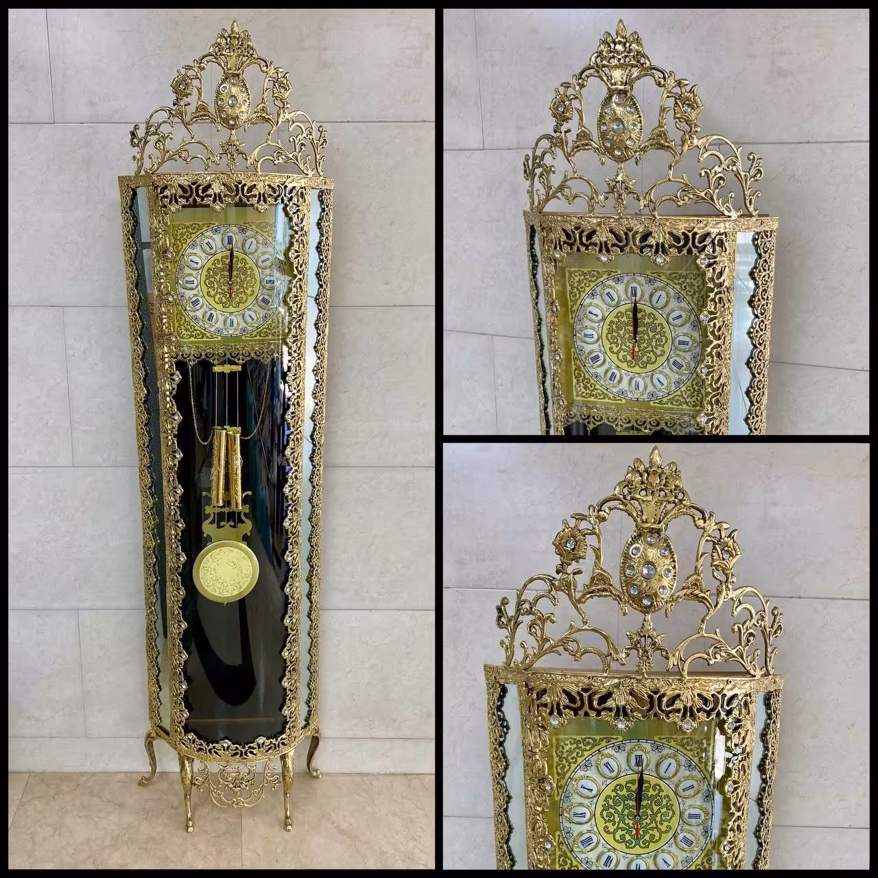 ساعت ایستاده برنجی مدل گل باقری تماما برنج با ضمانت