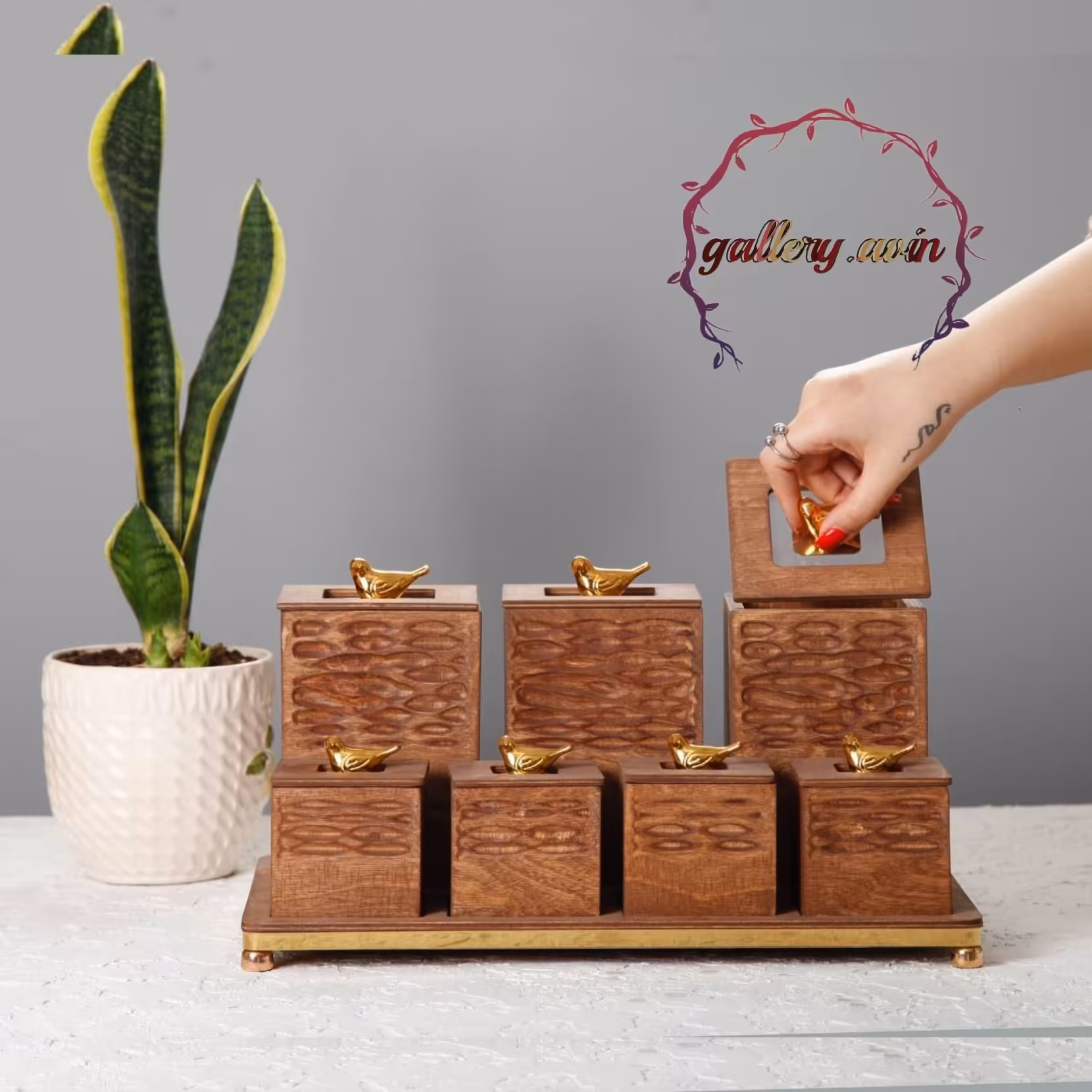 پاسماوری هفت پارچه  تماماً چوبی استند چوبی  کد 11424