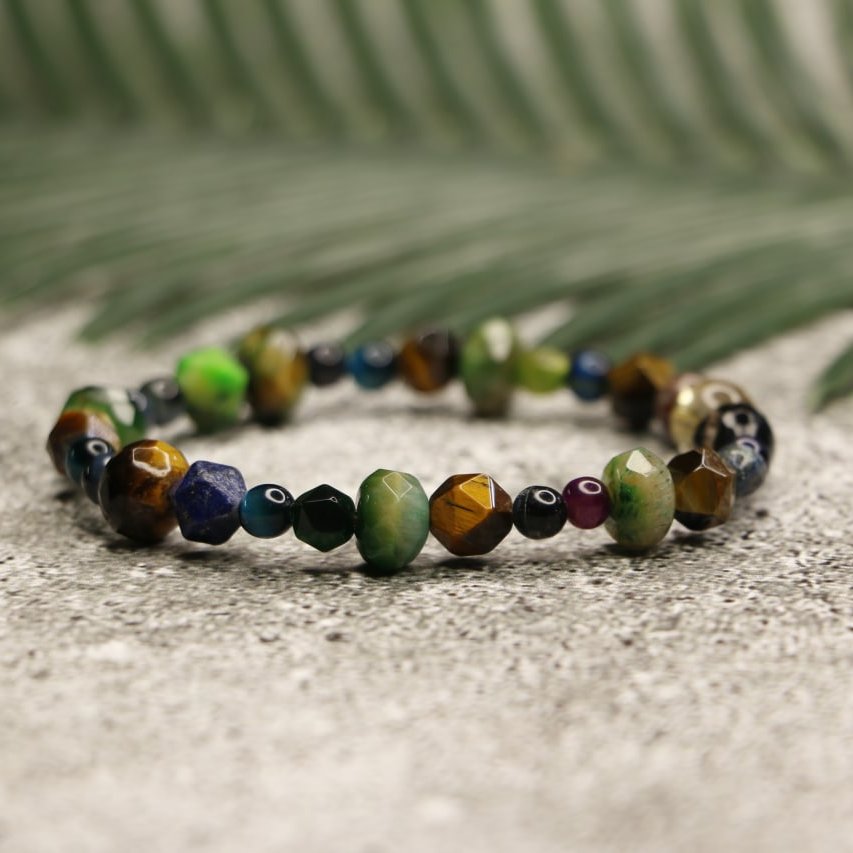 دستبند چشم ببر رنگی و سیترین
