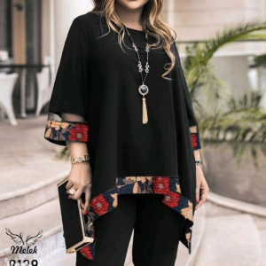 تونیک مجلسی یقه گرد آستین سه ربع دامن هلالی
