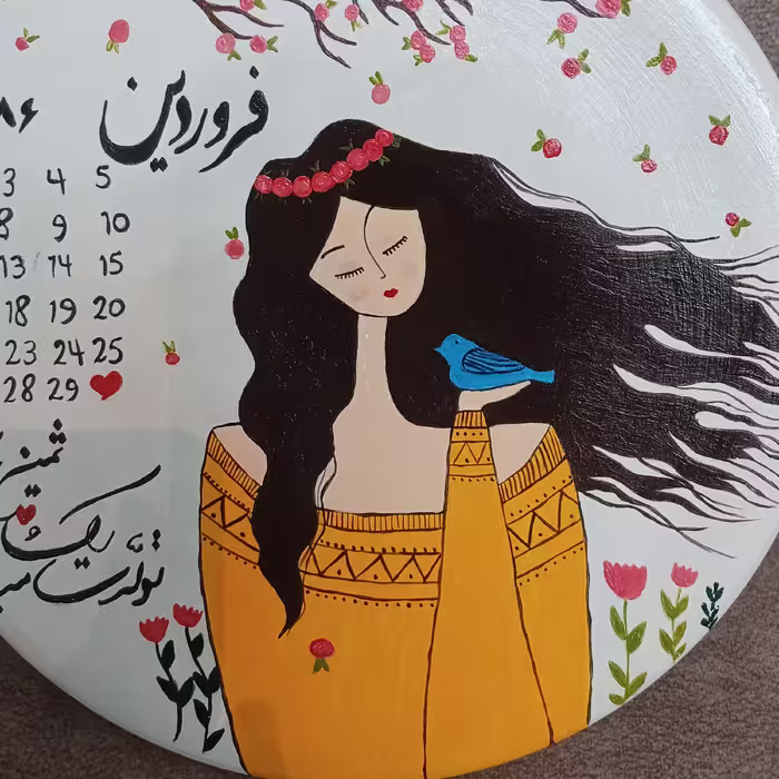 دیوارکوب سفالی طرح تولد کارشده با دست و رنگ اکرولیک وقابل شستشو با اسفنج خیس و آب سرد