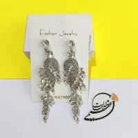 گوشواره مجلسی و جواهری آویز بسیار زیبا  با نگین های  زیبا به رنگ سفید کد 190