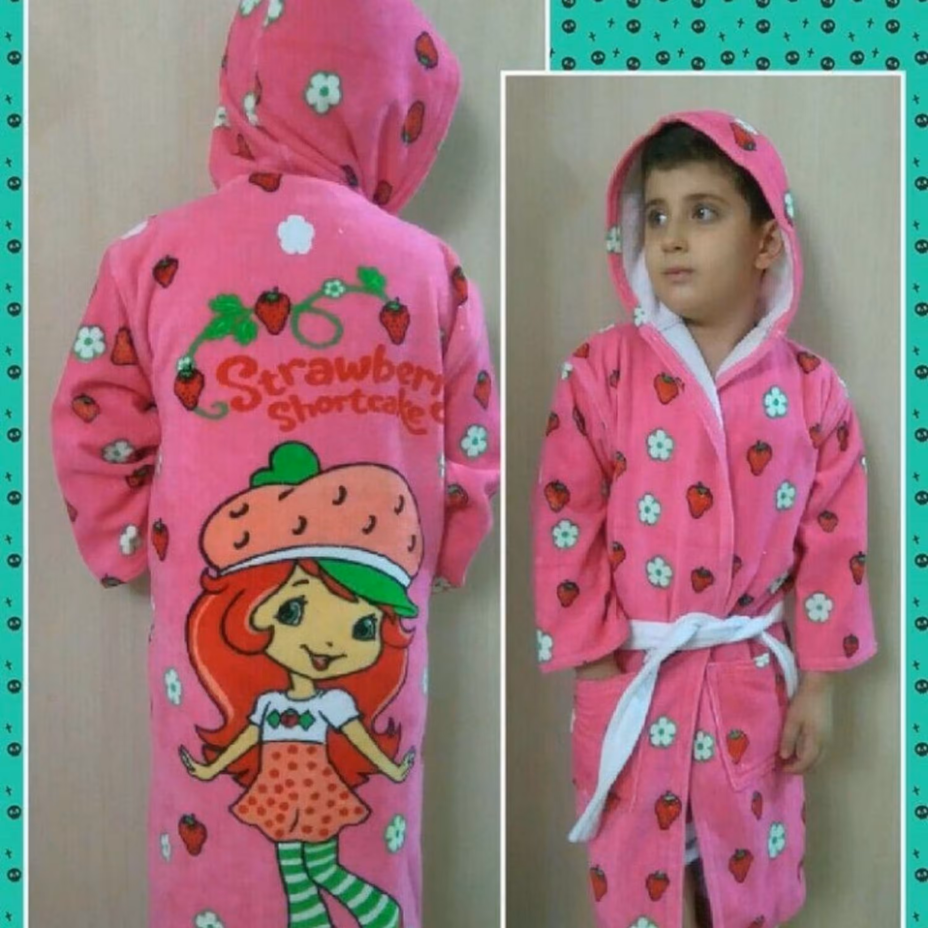 حوله تن پوش دخترانه طرح دختر توت فرنگی سایز 70