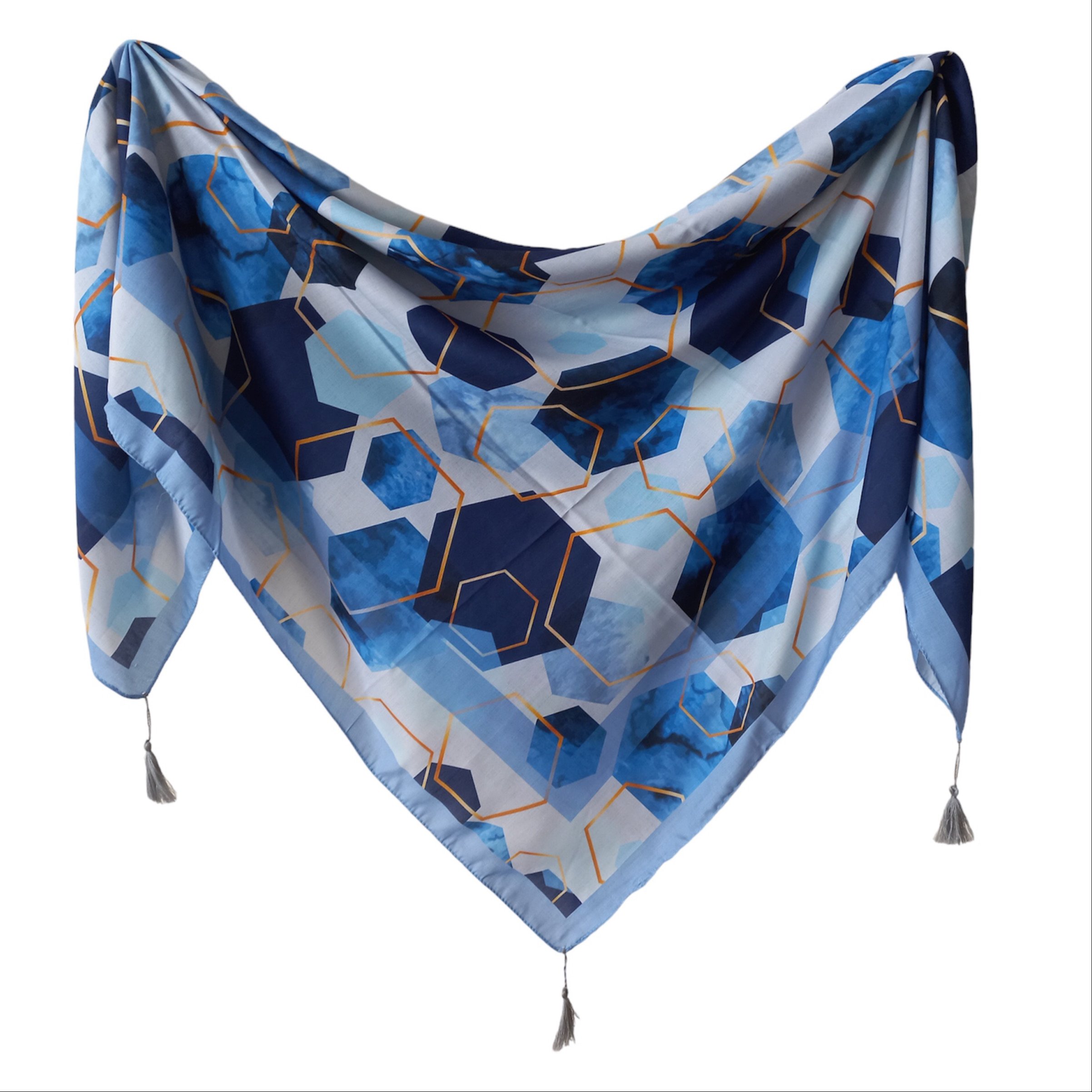 روسری نخی قواره بزرگ آبی سرمه‌ای 