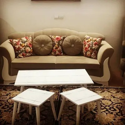 میز جلو مبلی سپیدار مدل مستطیلی شبکه ای مجموعه 3 عددی