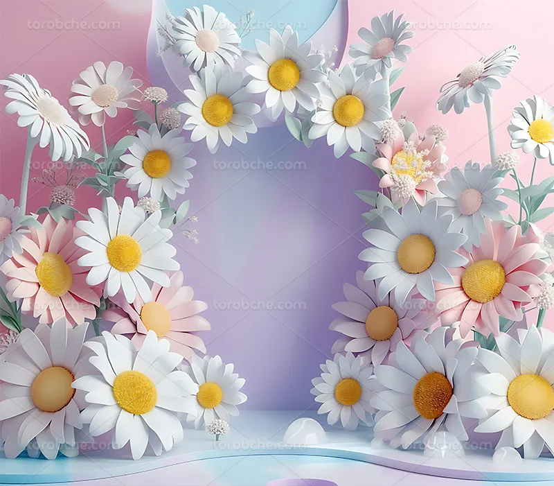 بک دراپ عکاس عروس و داماد با گل صورتی و برگ سبز | گرافیک با طعم تربچه