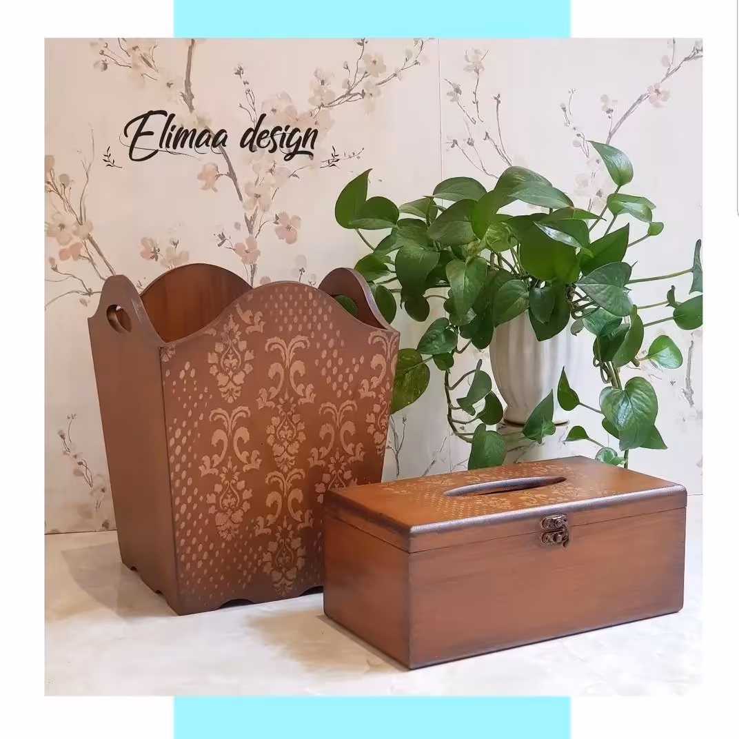 ست سطل و جادستمال به رنگ گردویی با طرح ترنج بین