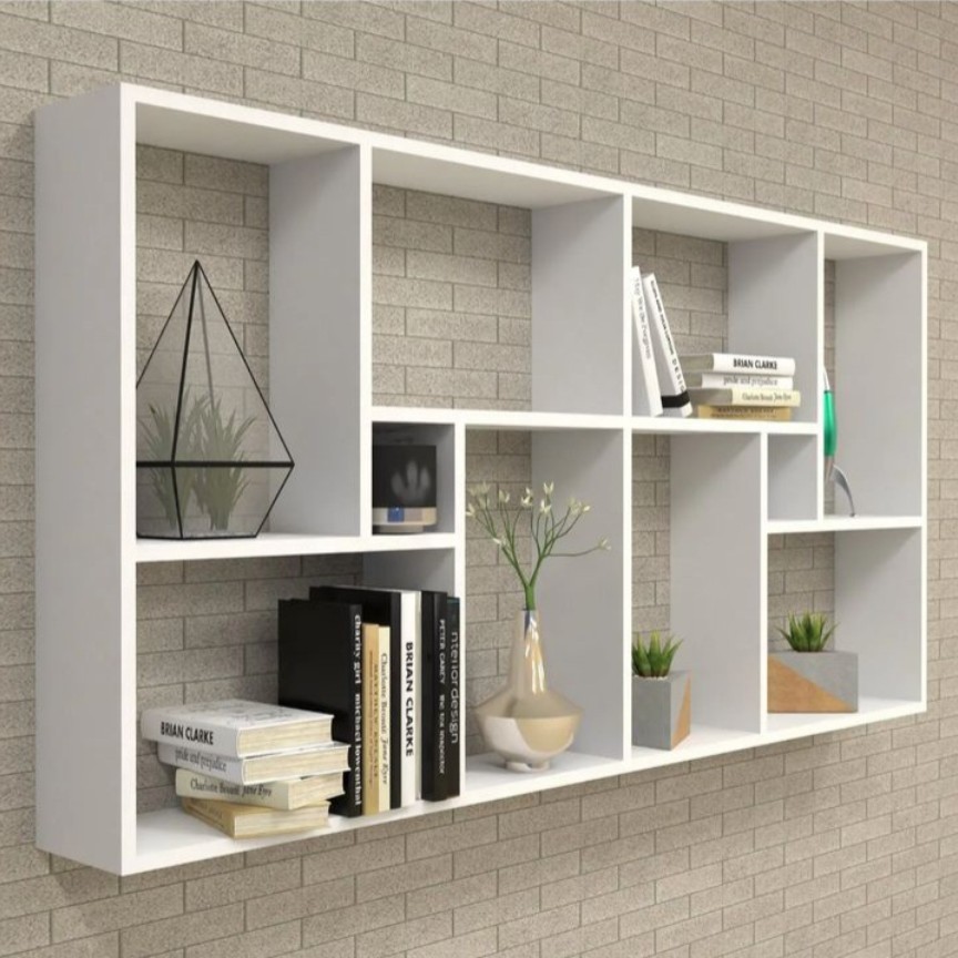 شلف کتابخانه دیواری mdf مدل N60 رنگ فندقی قهوه ایی