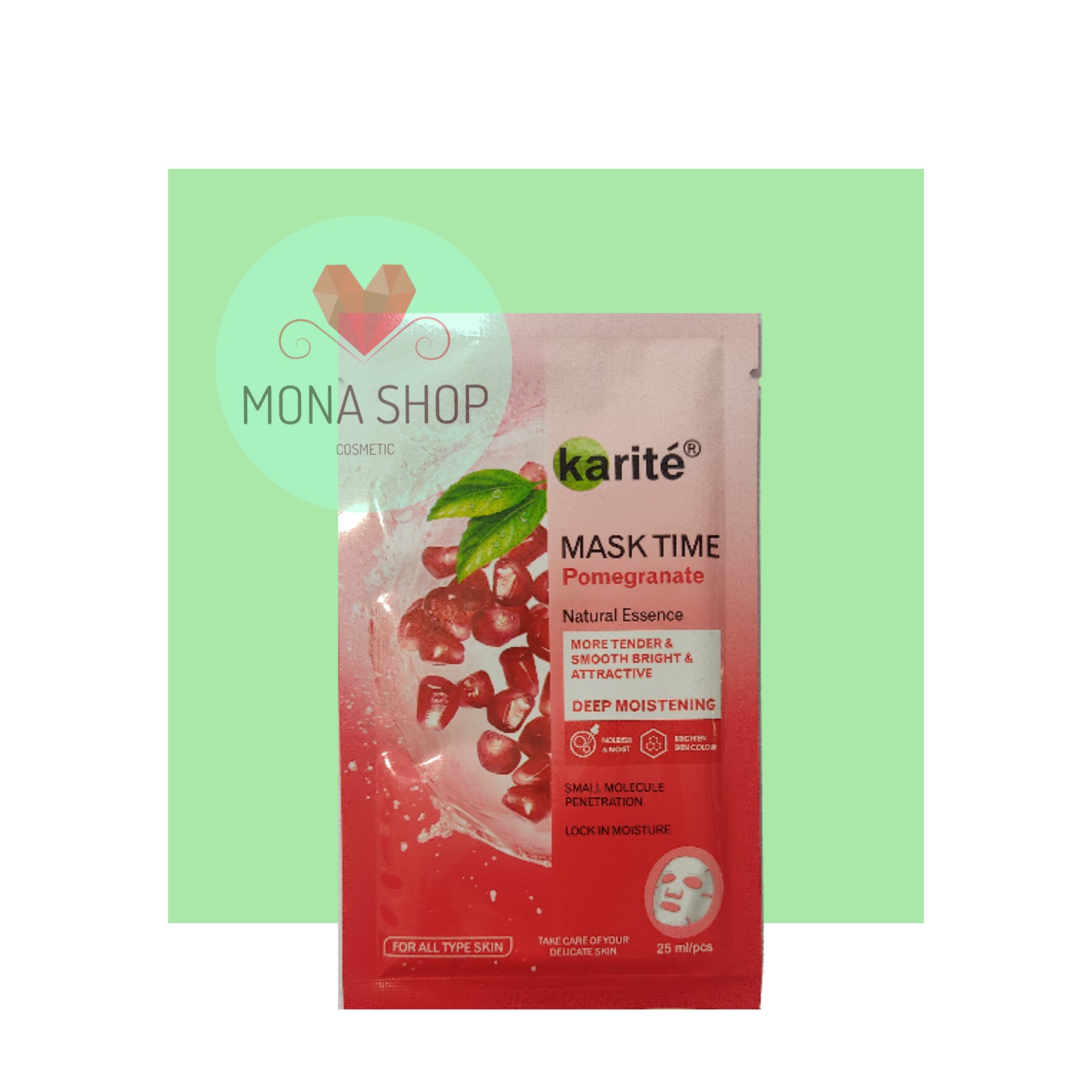 ماسک ورقه ای ضدجوش ،ضدالتهاب و آبرسان کاریته،انار(25گرمی)