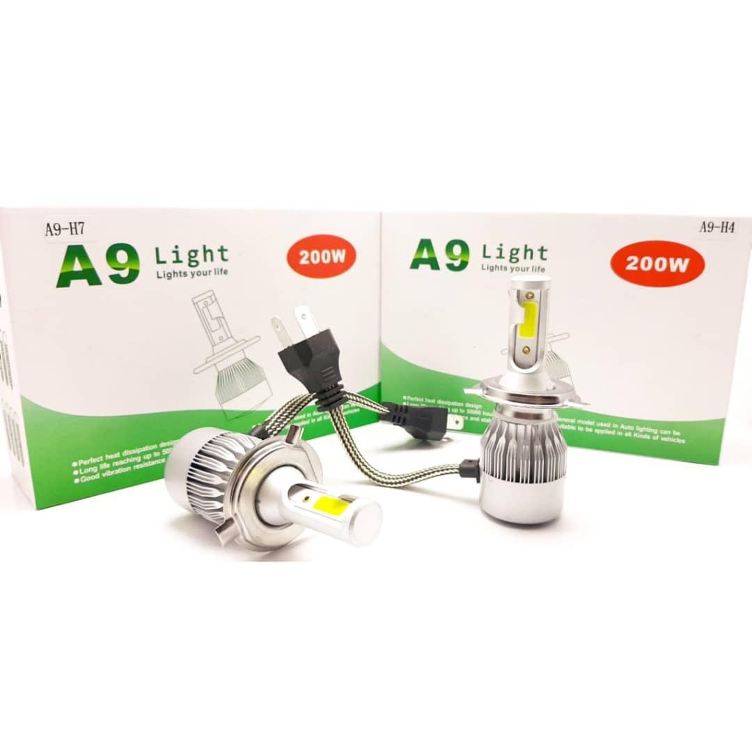 هدلایت A9 پایه H4 رنگ سفید 200w  بسته دو عددی