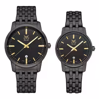 ست ساعت مچی عقربه ای زنانه و مردانه اوبلاک مدل 72701 رنگ تیتان صفحه مشکی