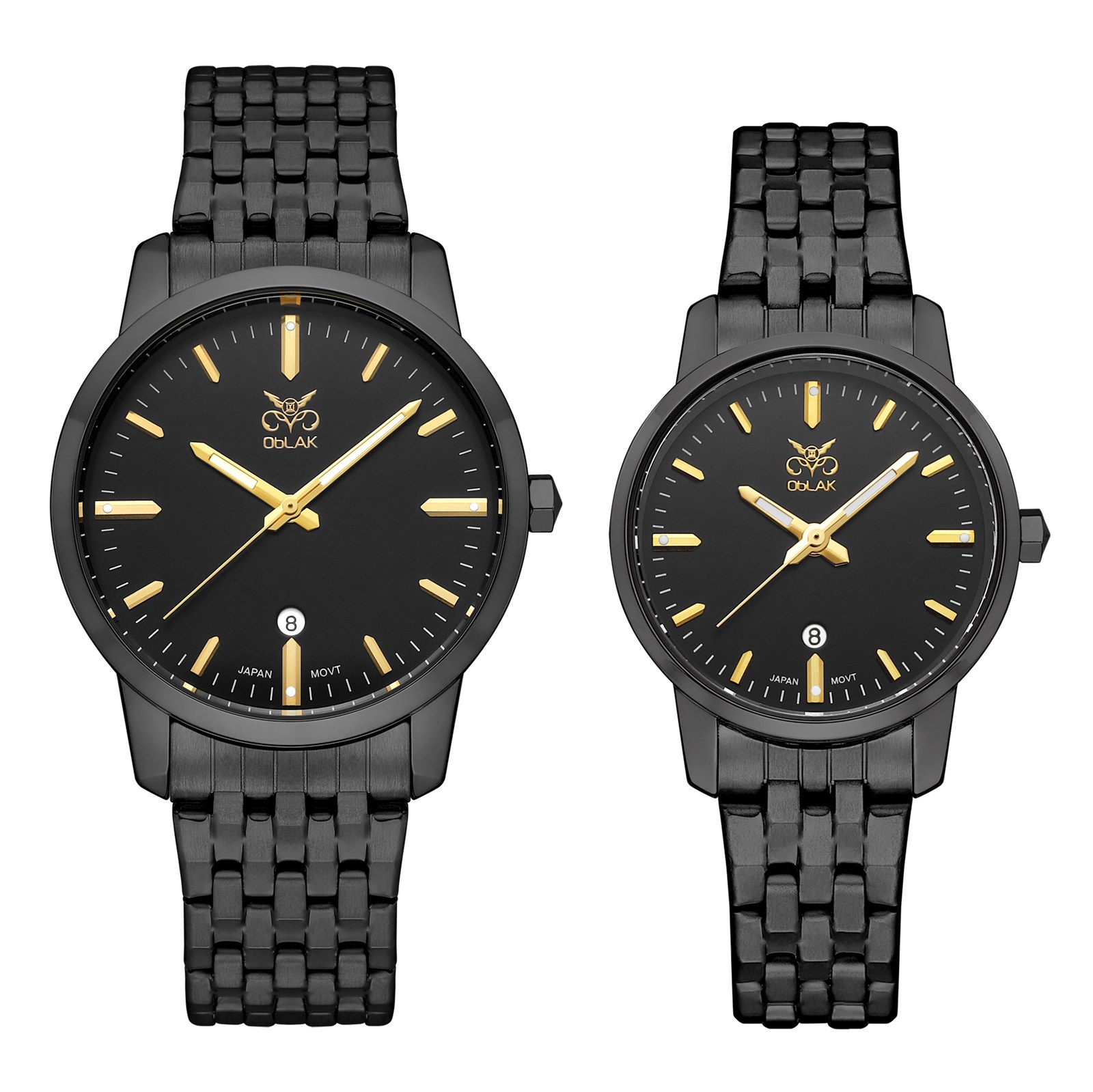 ست ساعت مچی عقربه ای زنانه و مردانه اوبلاک مدل 72701 رنگ تیتان صفحه مشکی