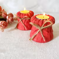 جاشمعی مدل بافت رنگ قرمز روشن بسته 2 عددی ابعاد 6 در 7 سانتی متر