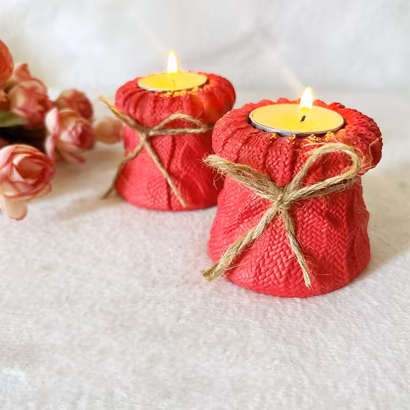 جاشمعی مدل بافت رنگ قرمز روشن بسته 2 عددی ابعاد 6 در 7 سانتی متر