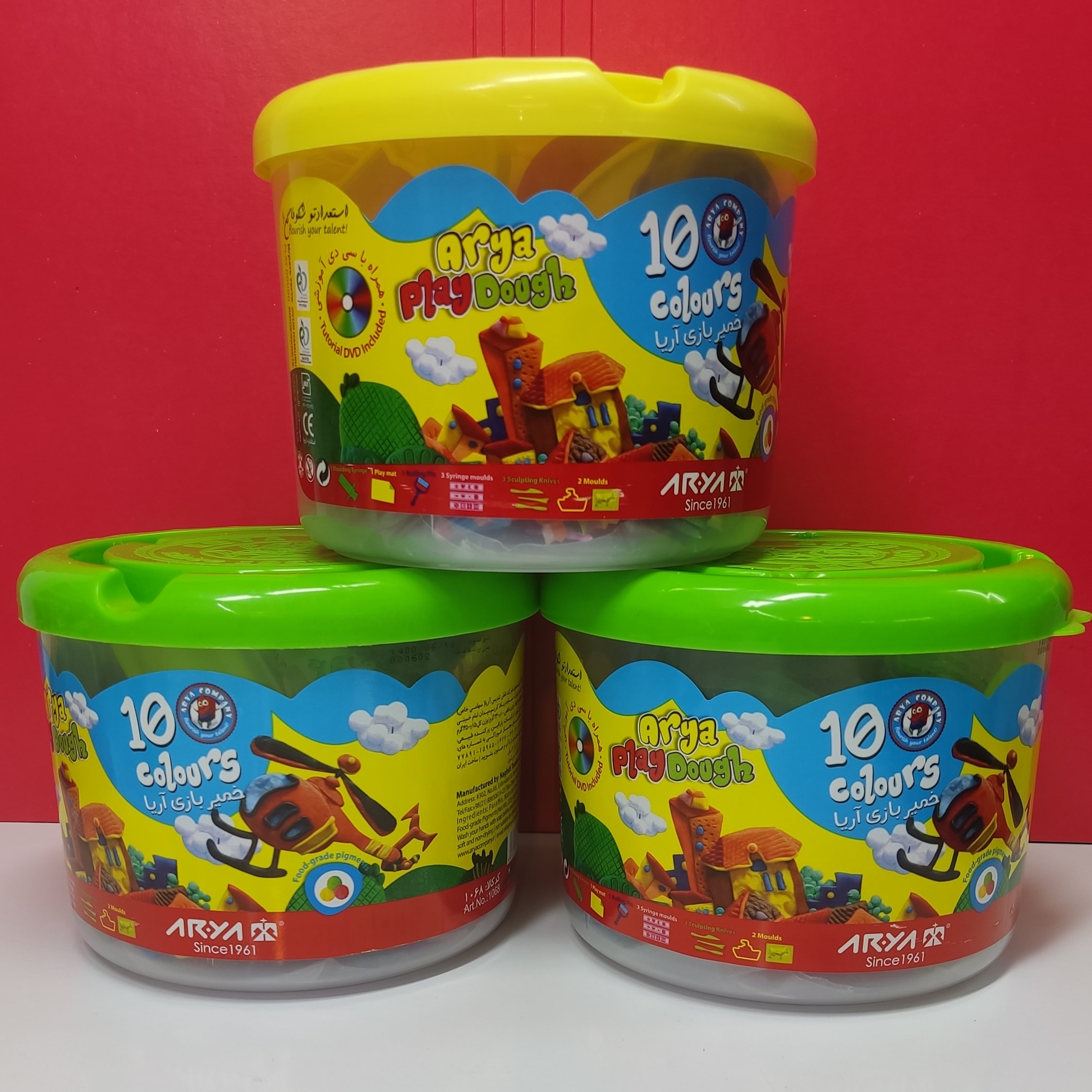 خمیر بازی 10 رنگ سطلی آریا با کیفیت عالی و تازه