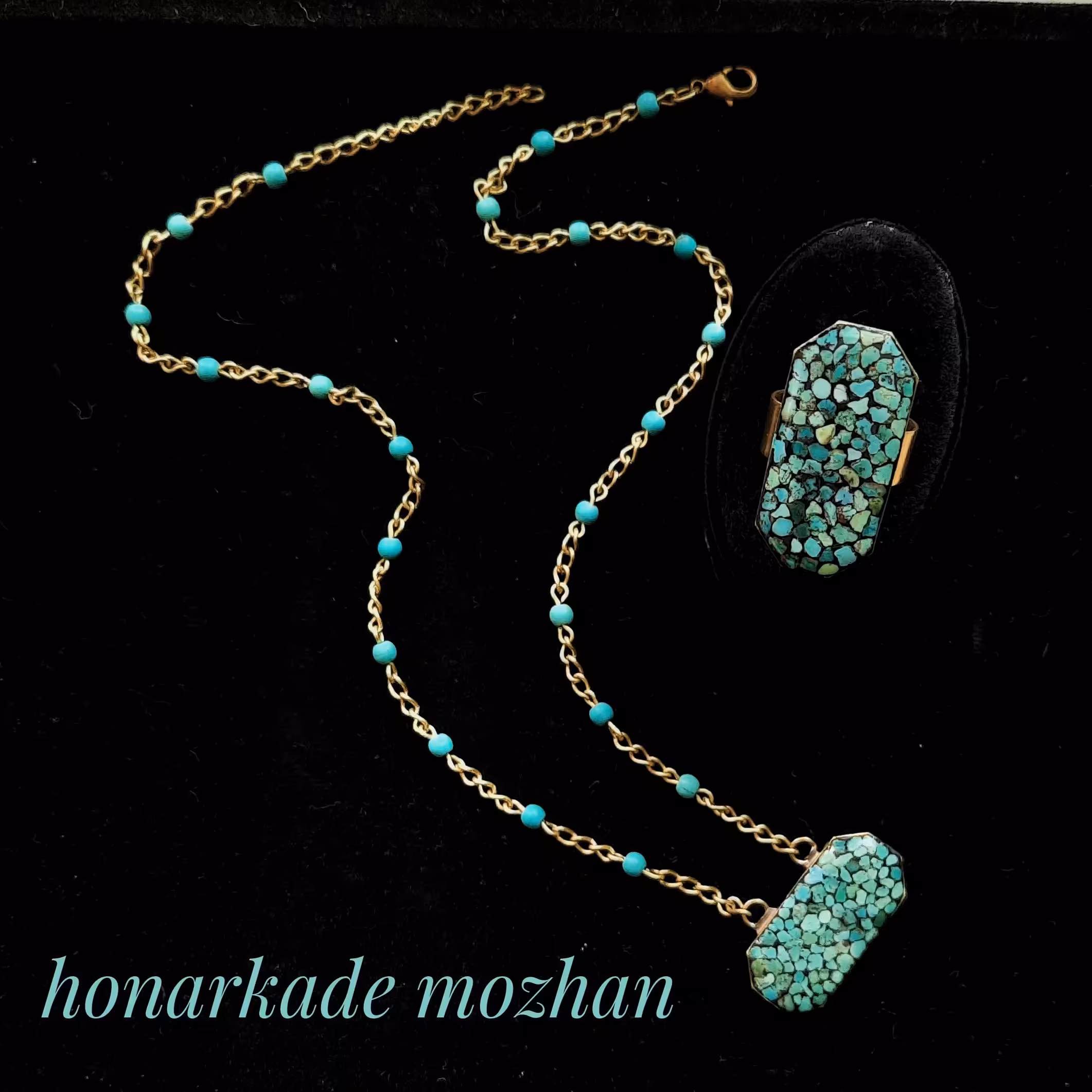 نیم ست گردنبند و انگشتر هشت ضلعی فیروزه کوبی