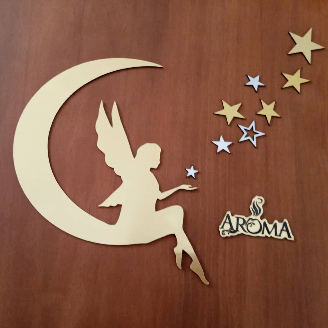 اینه دکوری طرح ماه پری ستاره، رنگ طلایی