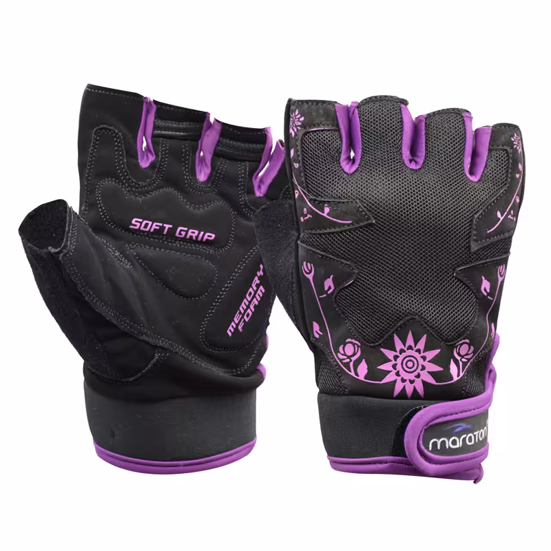 دستکش بدنسازی زنانه ماراتن مدل Flower-402P875 بنفش تیره