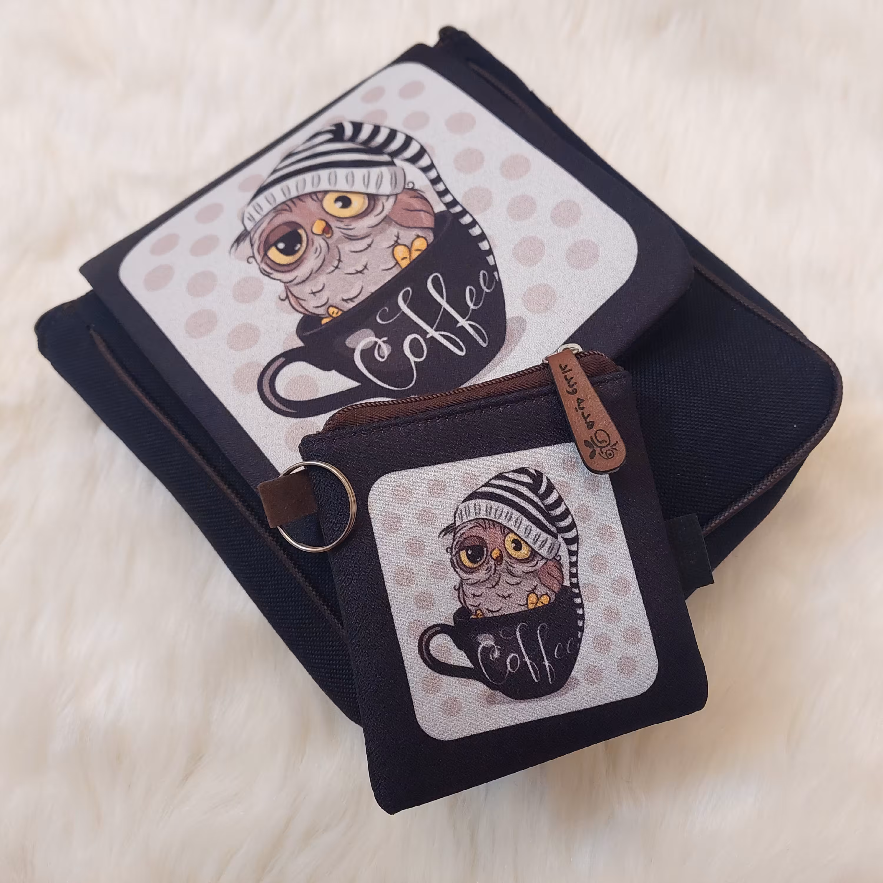 تخفیف واقعی کیف دوشی فانتزی کتان دخترانه به همراه کیف هندزفری ست(طرح جغد زیبا)