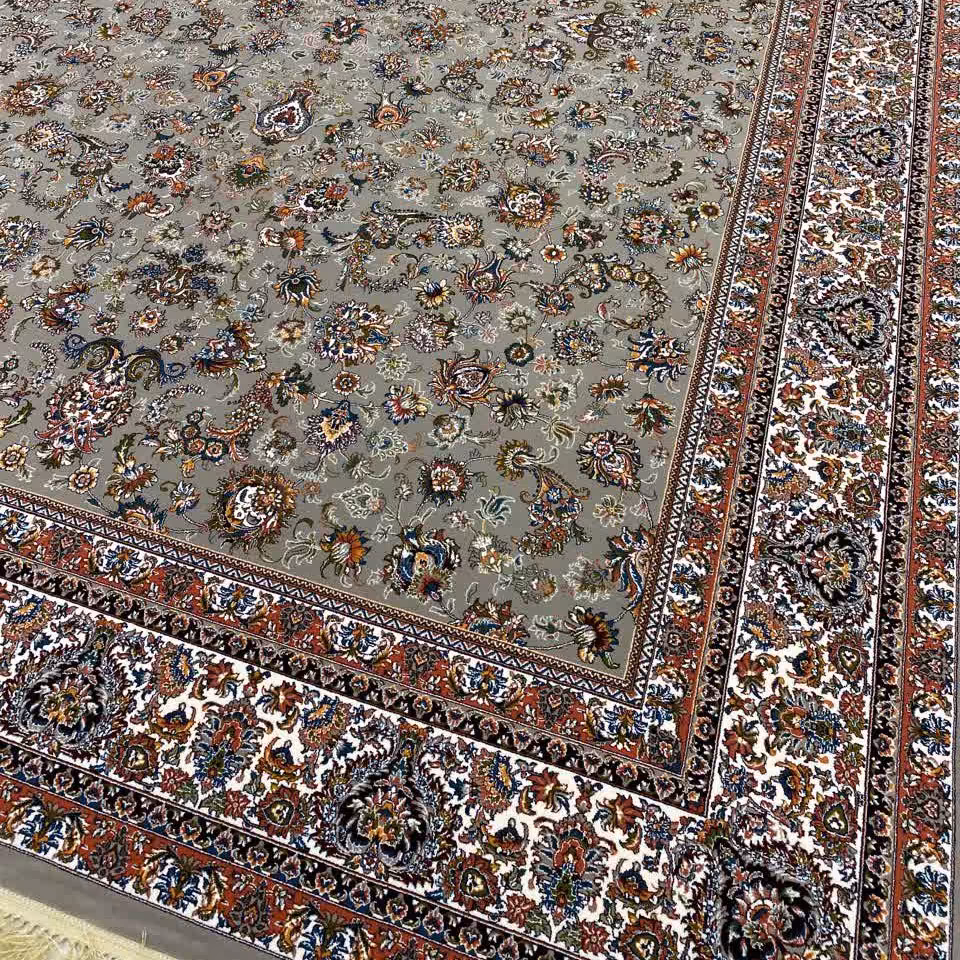 فرش 700 شانه ورژن افشان فیلی 9متری هشت رنگ خامه بافان تراکم 2100 نخ هیدست شده بدون پرزدهی و ضد حساسیت پس کرایه
