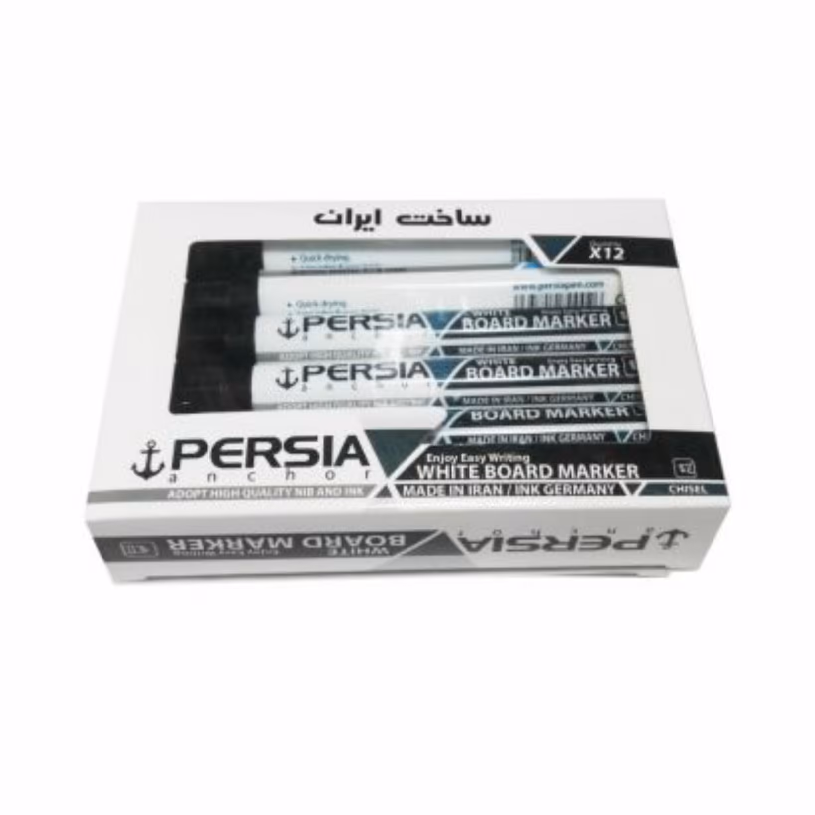 ماژیک وایت برد مشکی پرشیا سر تخت (بسته 12 عددی)