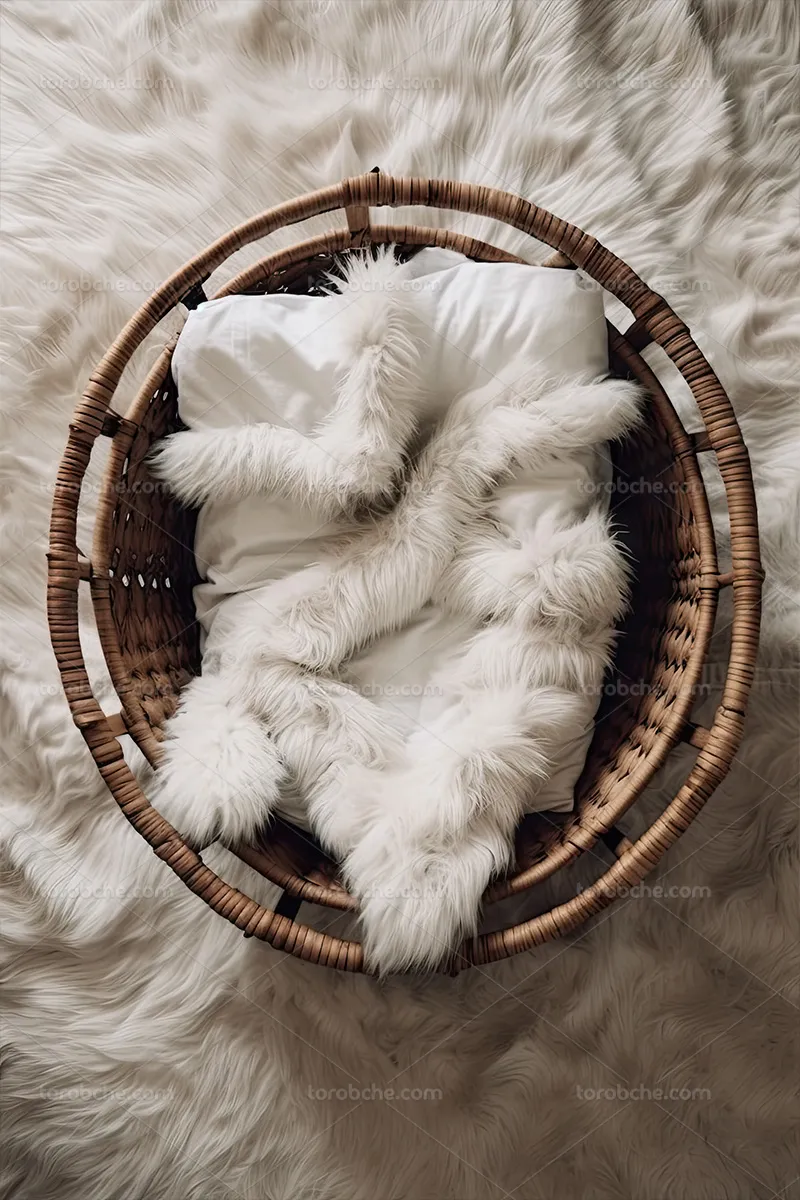 بک دراپ عکاسی نوزاد و کودک با سبد چوبی | گرافیک با طعم تربچه