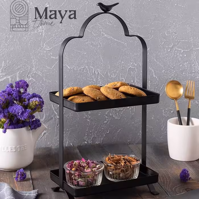 شیرینی خوری فلزی 2طبقه دسته طرح پرنده