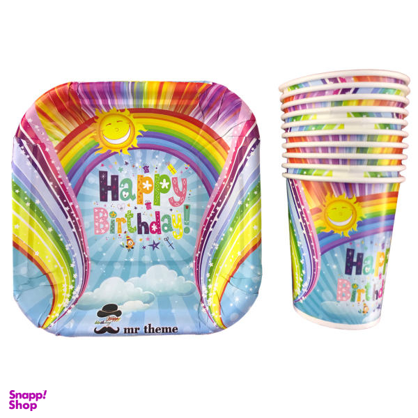 پیش دستی و لیوان یکبار مصرف مستر تم مدل رنگین کمان بسته 20 عددی