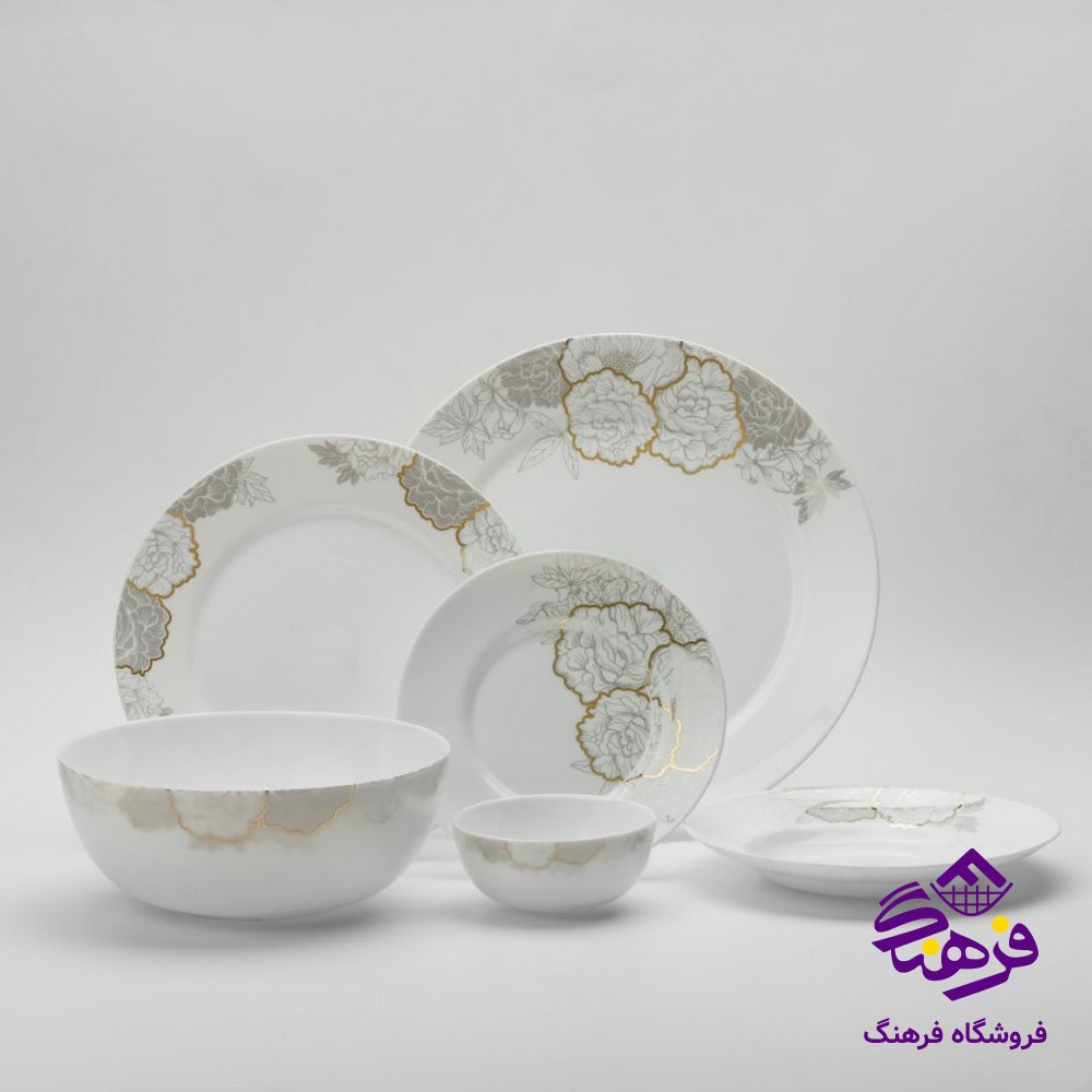 سرويس 26پارچه ديوالي گلسا طلايي گلدن اپال