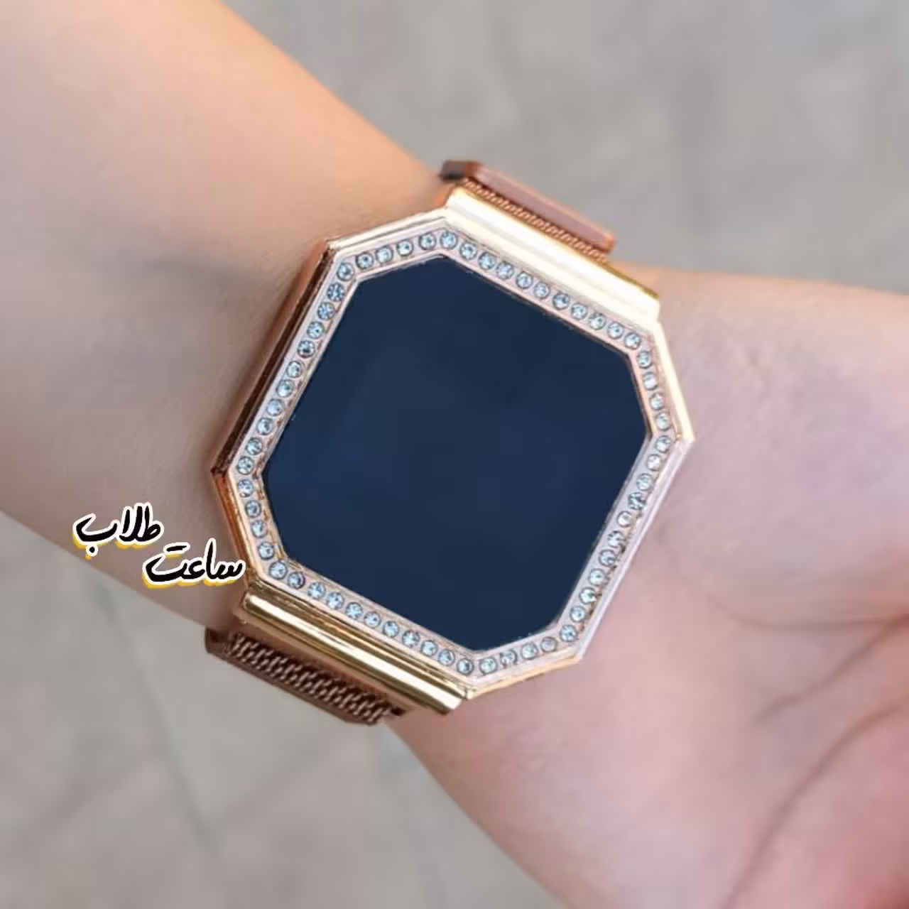 ساعت زنانه و مردانه لمسی سایز متوسط بند حصیری LED نگین کاری دیجیتال