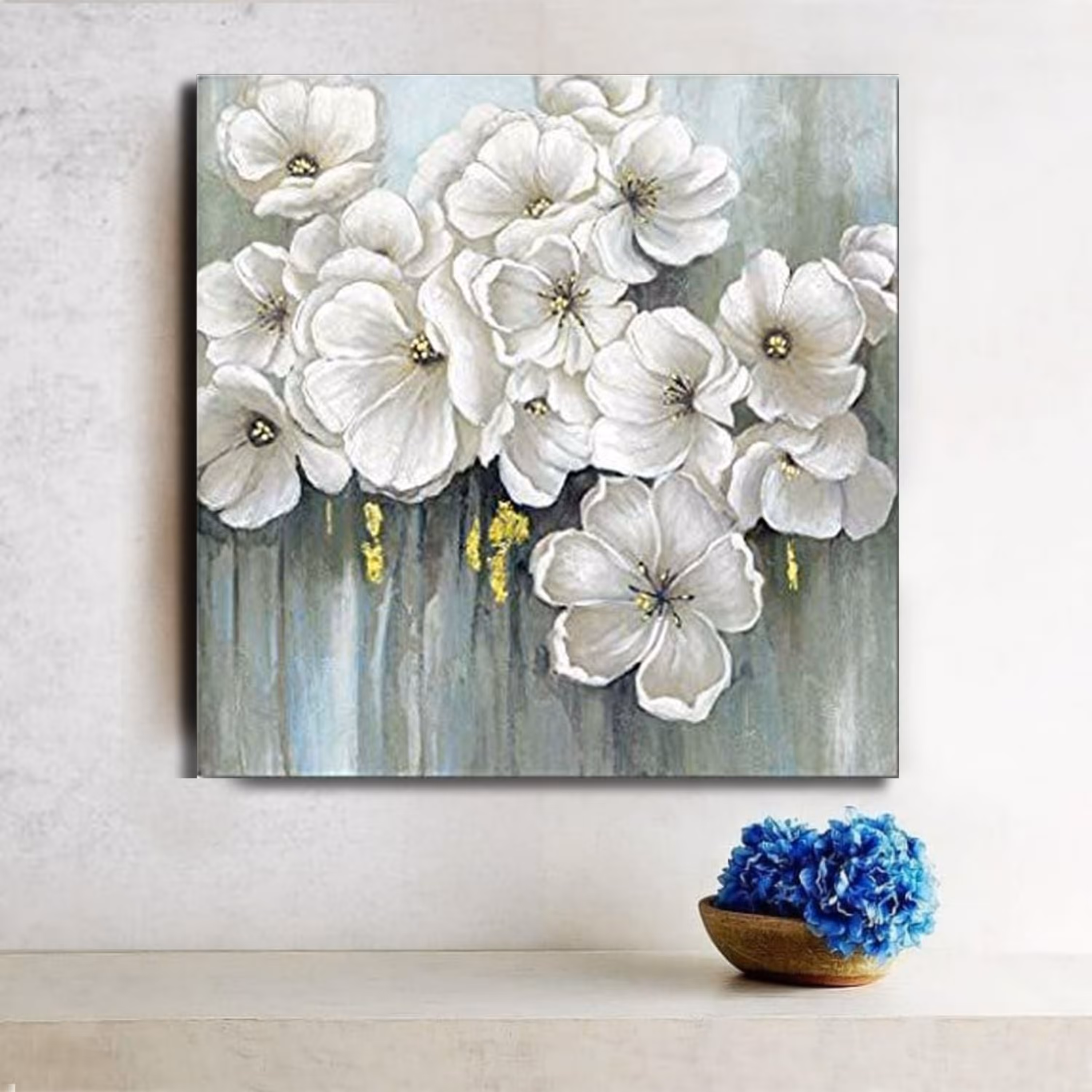 تابلو نقاشی مدرن طرح گل سفید