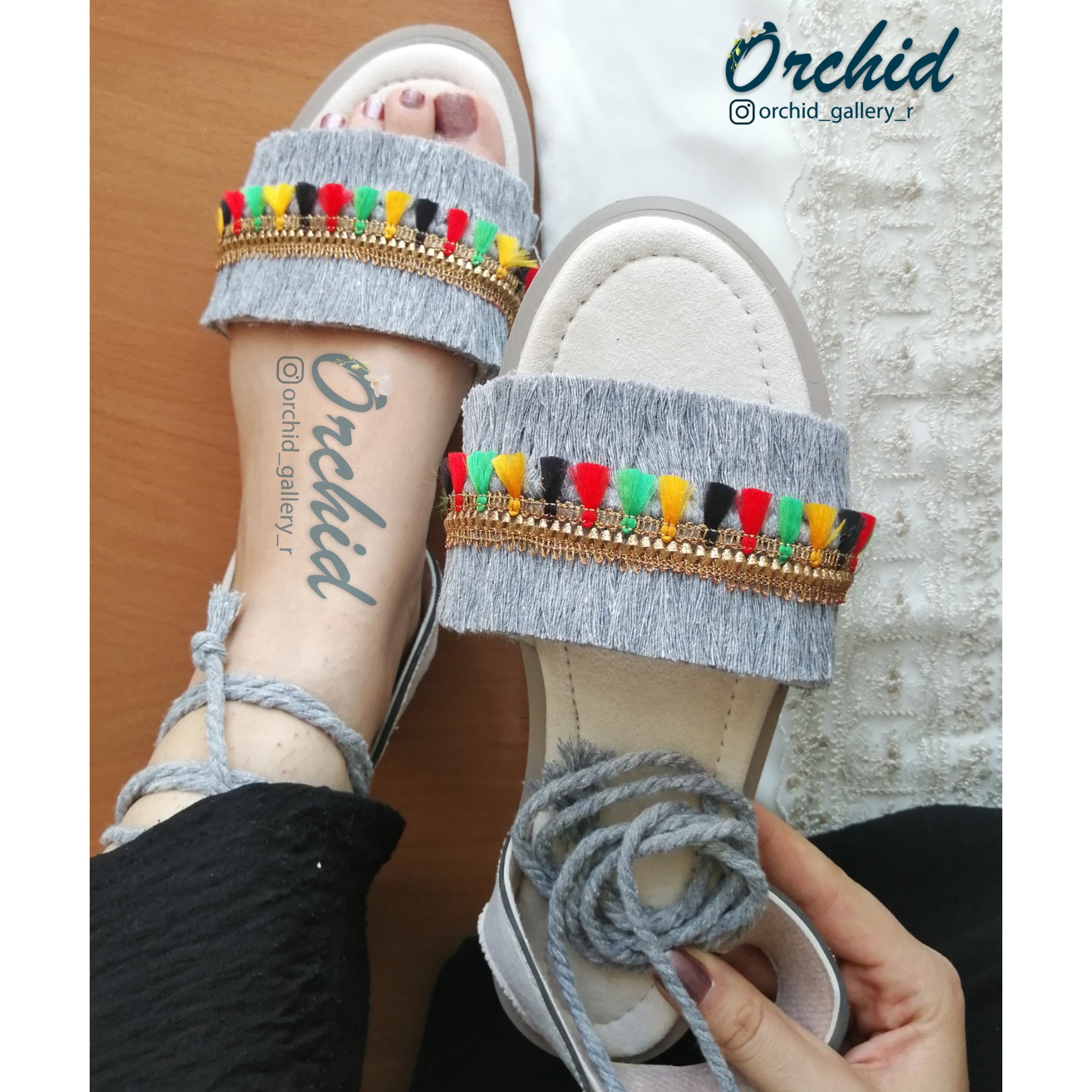 صندل مکرومه رکابدار سوزن دوزی