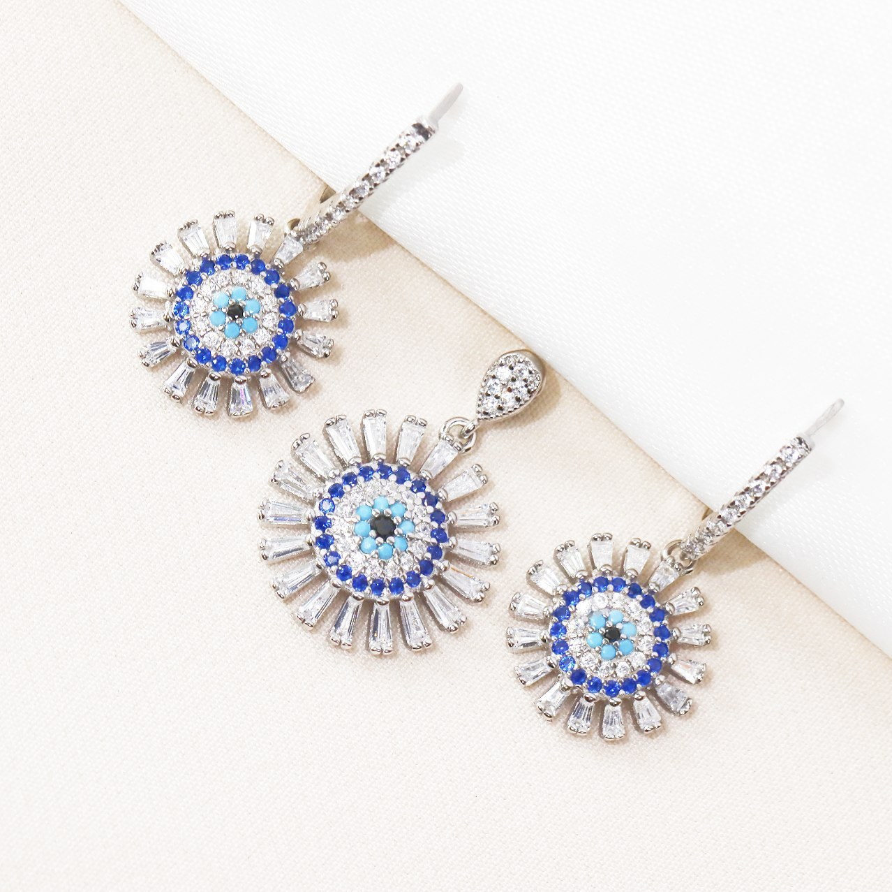 نیم ست نقره میکرو رنگی طرح چشم نظر  کد S-10188-8.5