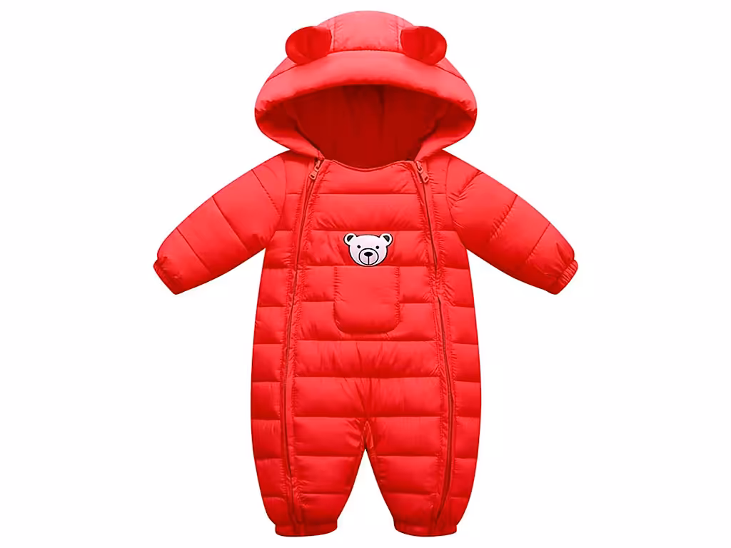 کاپشن سرهمی کلاه دار نوزادی قرمز رنگ