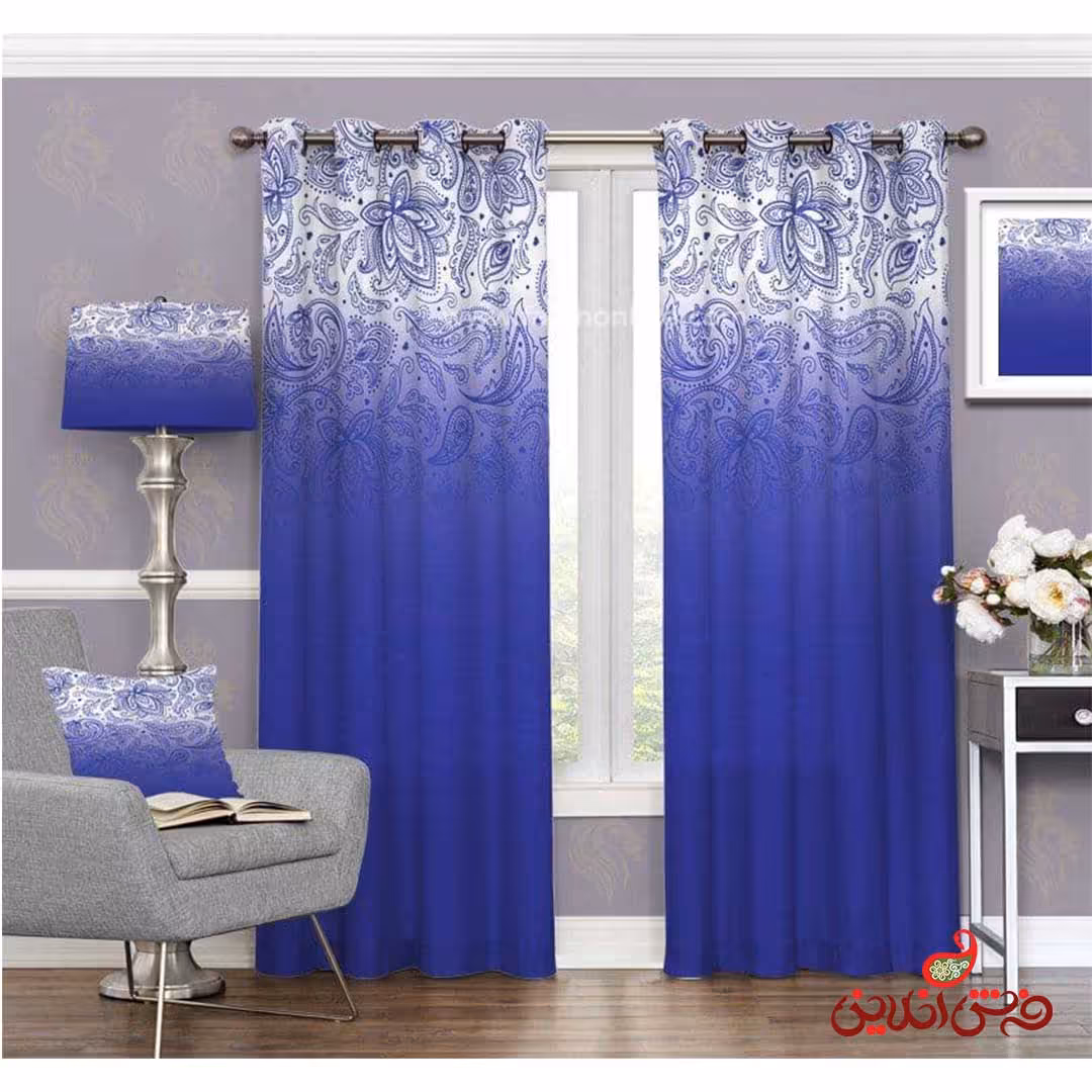 پرده طرح سنتی آبی نفتی کد 3357