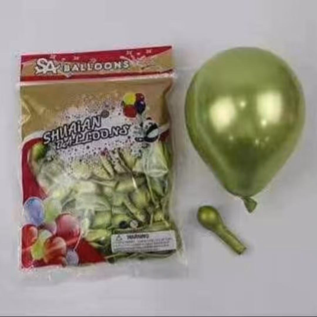 بادکنک کروم سبز کم رنگ 6 اینچ - بادکنک کروم سبز کم رنگ سایز کوچک - بادکنک لاتکس کروم سبز کم رنگ سایز کوچک