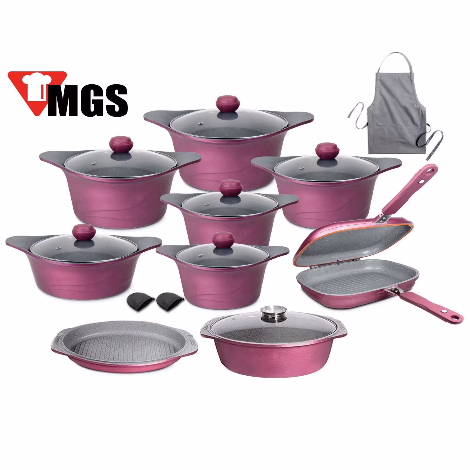 سرویس قابلمه 20 پارچه گرانیتی برند MGS مدل کره ای 2016 زرشکی 