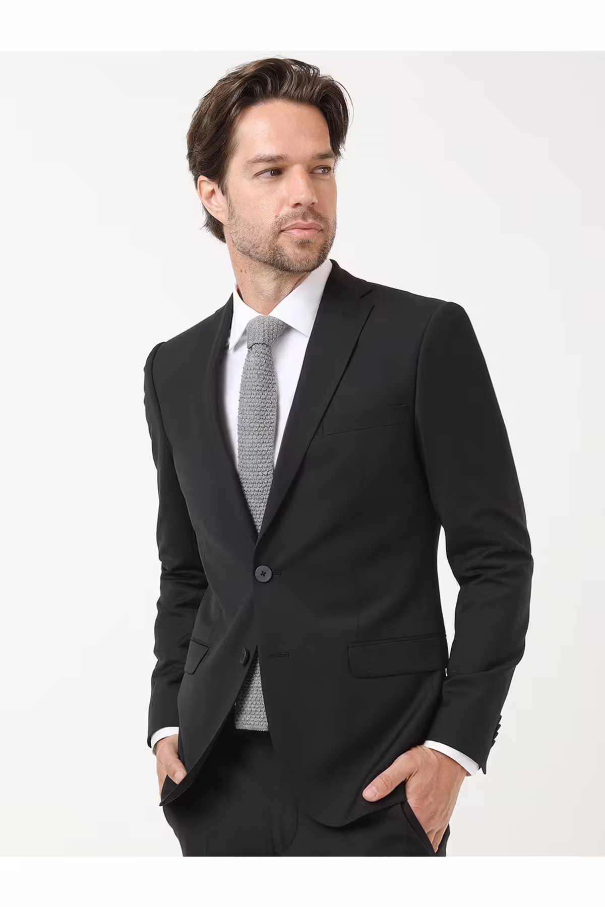 کت وشلوار مشکی مردانه سیاه یقه پروانه ای دو شستشوی 6 رکورد و شلوار Kip