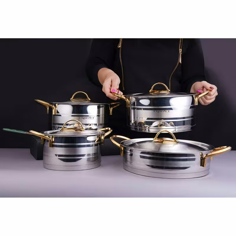 سرویس قابلمه 8 پارچه استیل طلایی کروپ ست 5002 