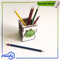 جا مدادرنگی و خودکاری چوبی برش خورده برجسته طرح پرنده خشمگین3باحک اسم (پس کرایه)