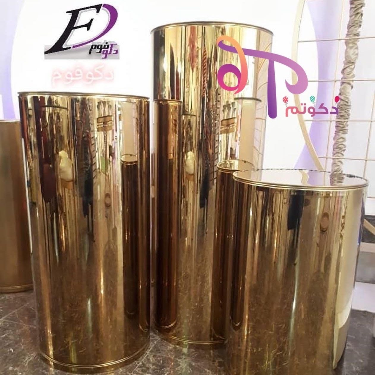 میز استوانه ای تولد فلزی ست سه تایی رنگ طلایی