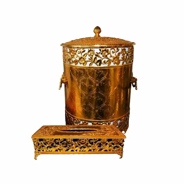 ست سطل و جای دستمال کاغذی مدل اورجینال طلایی